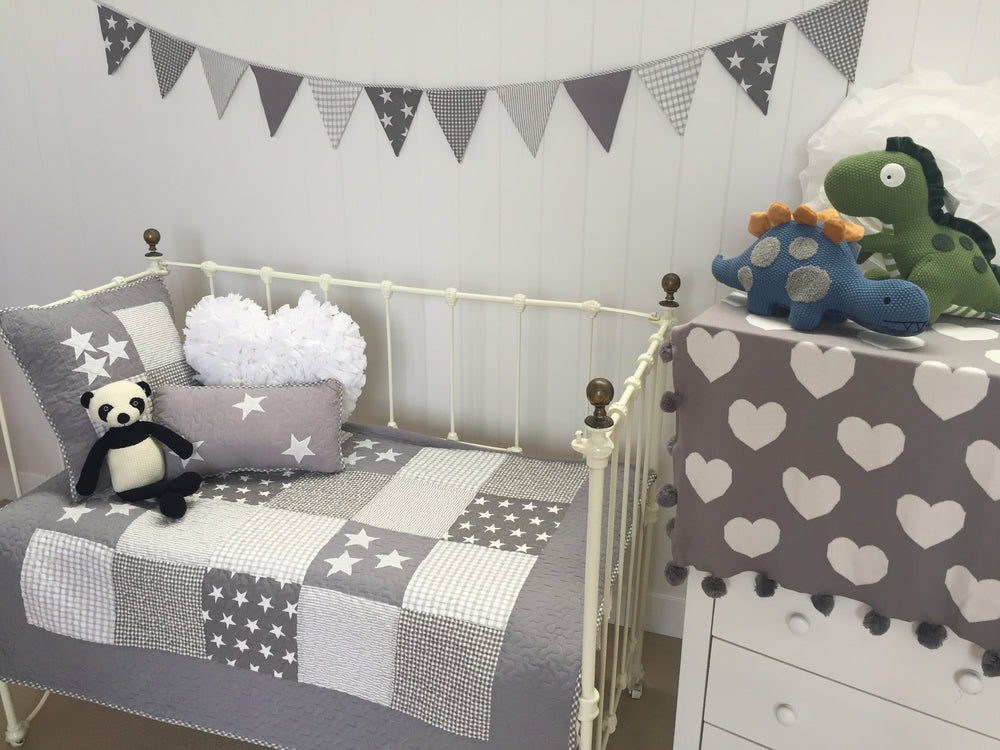 Lachlan Grey & White Bunting Flags -Gingham, Stars, Stripes