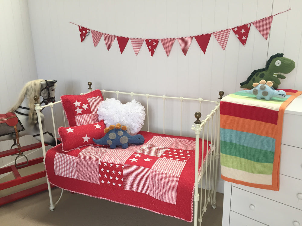 Lachlan Cotton Red & White Bunting Flags - Gingham, Stars & Stripes