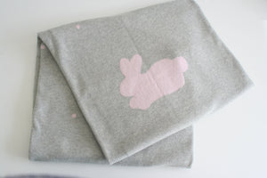 Pink & Grey Bunny & Dots Stroller or Bassinet Blanket Reversible  Baby Blanket