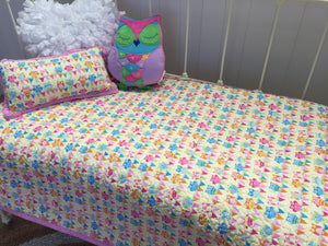 3 pce Hoot Hoot Owl Nursery Cot Quilt & Cushions Package