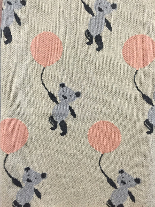 Teddy & Balloon Nursery Pram Baby Blanket  & bonus Emma Heart Rattle