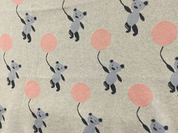 Teddy & Balloon Nursery Pram Baby Blanket  & bonus Emma Heart Rattle