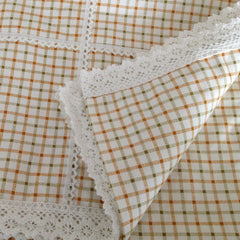 Gold Check Lace Trim Table Cloth