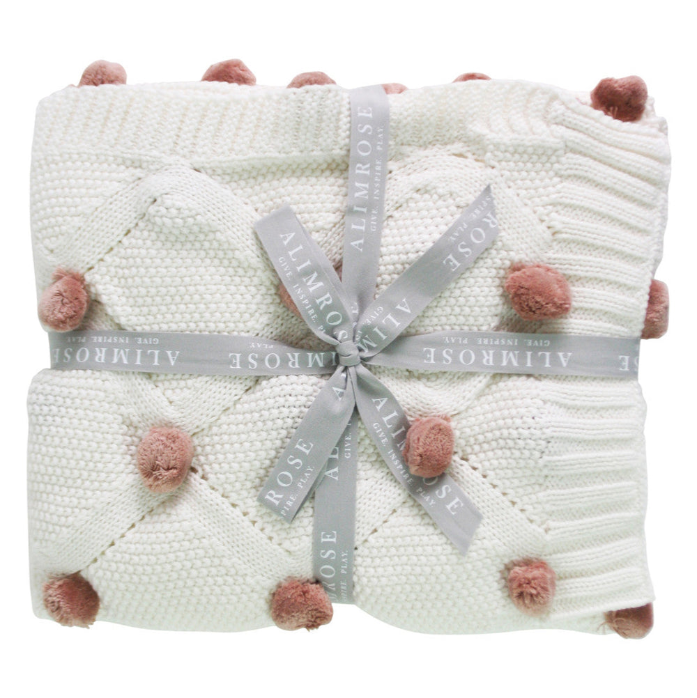 Ivory & Blossom Pom Pom Baby Blanket