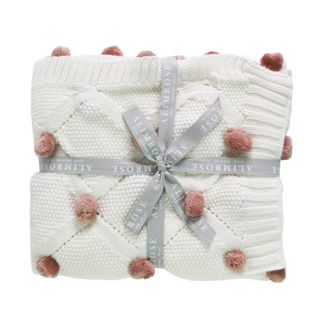 Ivory & Blossom Pom Pom Baby Blanket