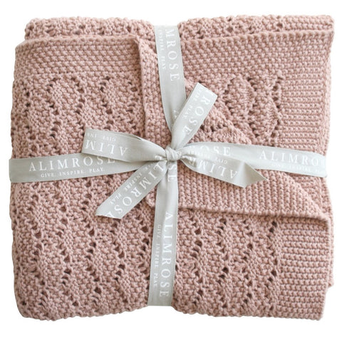 Organic Blossom Pink Heritage Knit Baby Blanket & Bonus Emma Heart Rattle