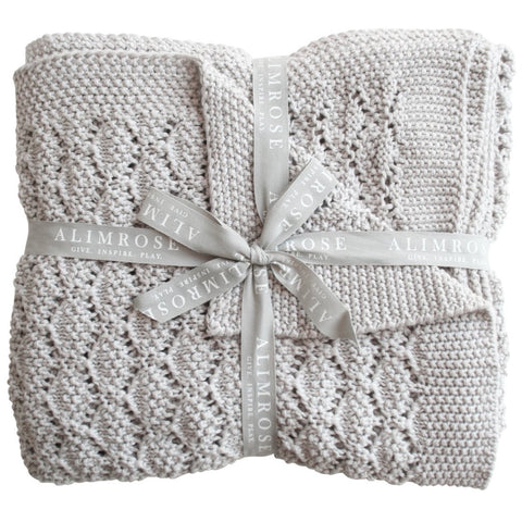 Silver Grey Cloud Heritage Knit Baby Blanket