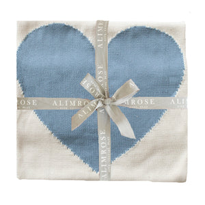 Baby Heart Natural & Blue Cotton Baby Blanket
