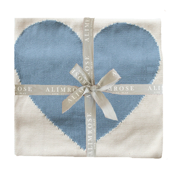 Baby Heart Natural & Blue Cotton Baby Blanket