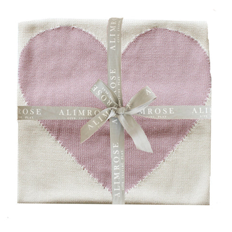 Baby Heart Natural & Pink Cotton Baby Blanket & Bonus Emma Heart Rattle