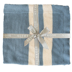Chunky Knit Charlie Blue Cotton Baby Blanket