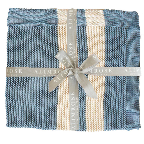Chunky Knit Charlie Blue Cotton Baby Blanket