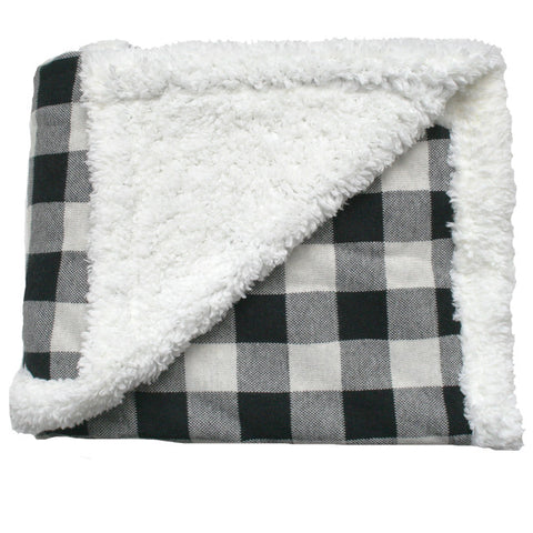 Black and White Gingham Check Sherpa Baby Blanket