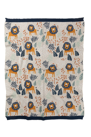 2 pce Lindsay Lion Cotton Knit Baby Blanket & Matching Musling Wrap Set