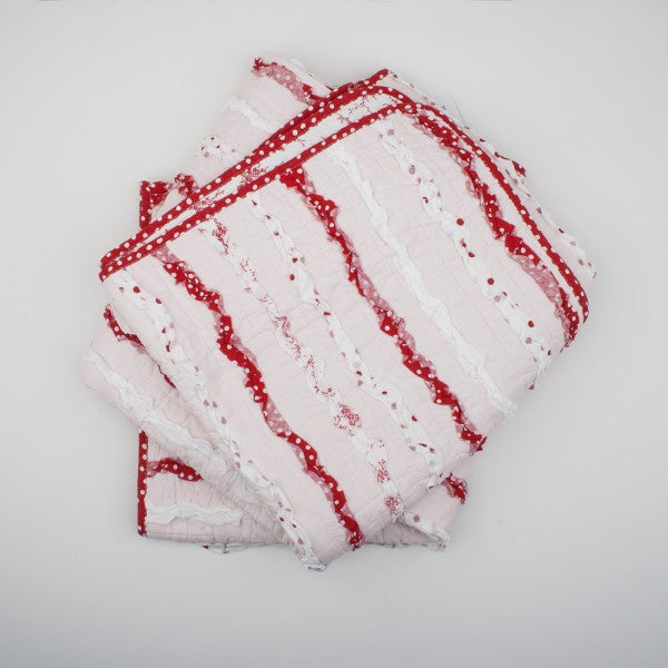 Laila Shabby Chic Ruffle Cot Quilt and Decorator Cushion Set