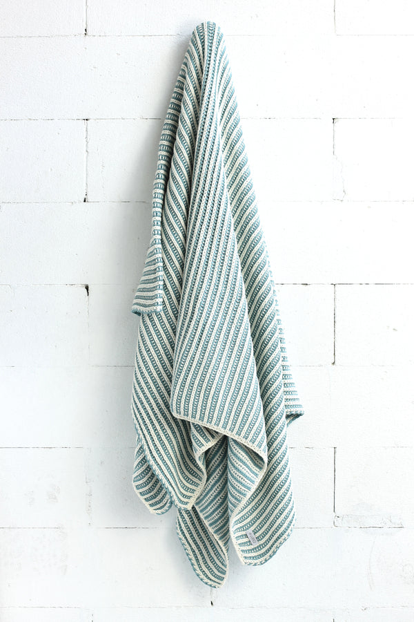 Di Lusso Living Minna Aqua & Cream Cotton Knit Throw Rug