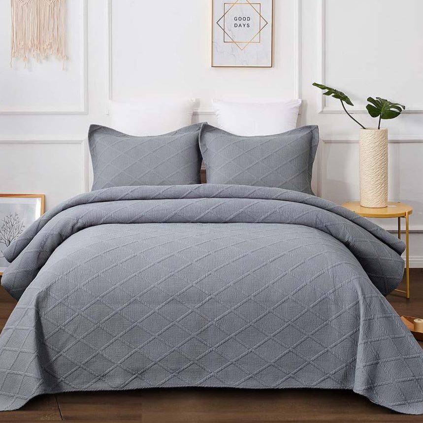 Misty Grey Classic Quilts Diamond Quilted Coverlet Bedcover Set Available in 3 Sizes
