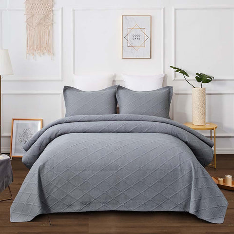 Misty Grey Diamond Quilted Coverlet Bedcover Set Available in 3 Sizes