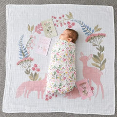 Earth Spirit Milestone Muslin Wrap & Baby Milestone Photo Cards Set & Bonus Emma Rattle