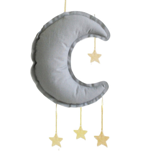 Grey Linen Moon  Nursery Mobile