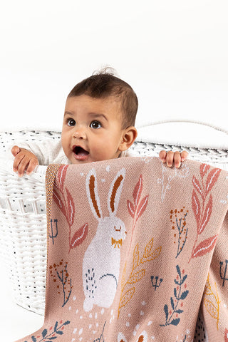 Nature Bunny Coral Cotton Knit Baby Blanket Indus Design
