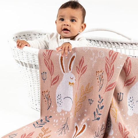 Nature Bunny Coral Cotton Knit Baby Blanket Indus Design