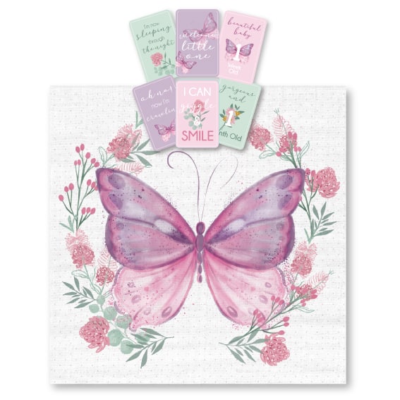 Butterfly Milestone Muslin Wrap & 6 Baby Milestone Photo Cards Set