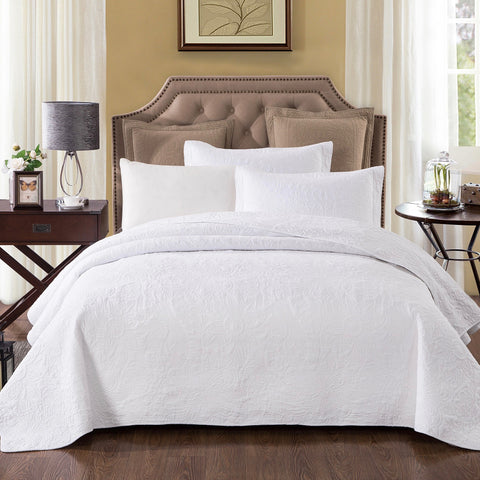 Pure White Quilted Coverlet Bedcover Set with straight edge Available in 4 Sizes