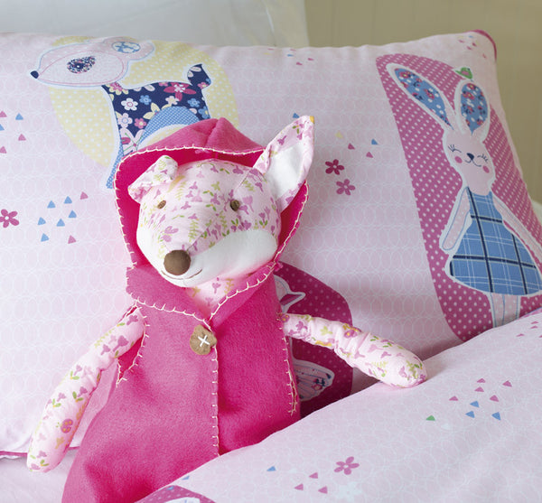 Forest Friends Kids Pink Quilt Cover Set