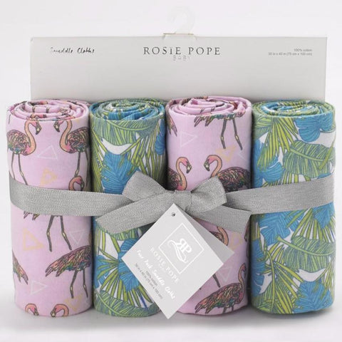 Pack of four Flamingo Tropical Swaddle Cloths