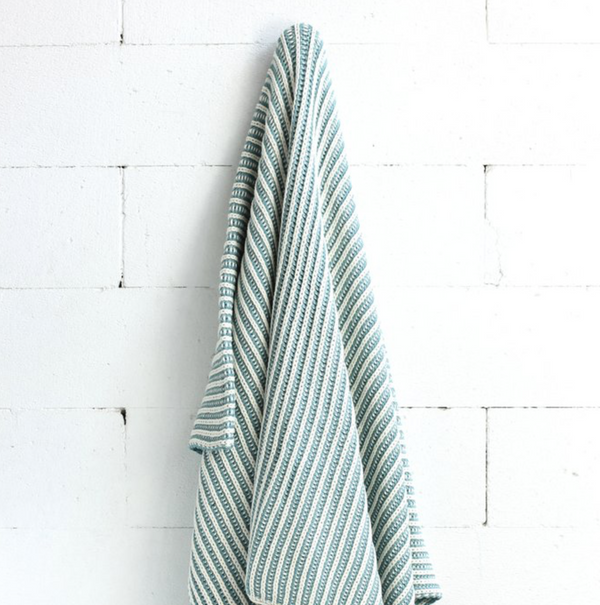 Di Lusso Living Minna Aqua & Cream Cotton Knit Throw Rug
