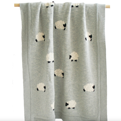 Baa Baa Grey Lamb Organic Cotton Baby Blanket Gift Idea