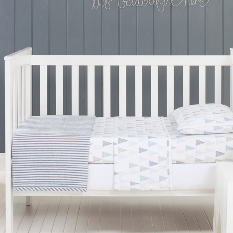 Cameron Cotton Quilted Cot Coverlet Blanket in Blue & White Ticking Stipe