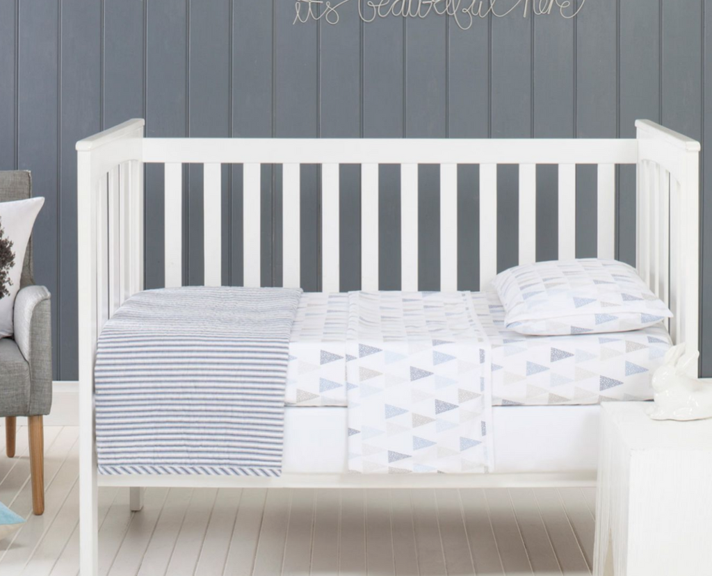 Cameron Cotton Quilted Cot Coverlet Blanket in Blue White