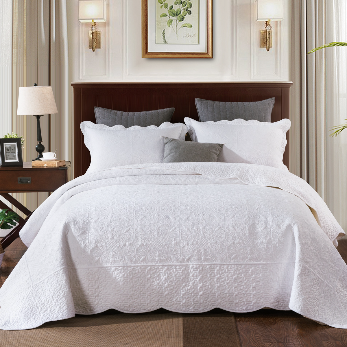 Marcella Antique White Quilted Coverlet Bedcover Set Available in 4 Si