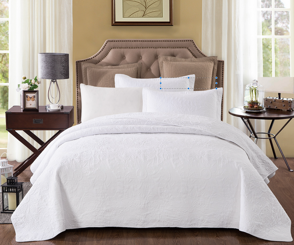 Pure White Quilted Coverlet Bedcover Set with straight edge Available in 4 Sizes