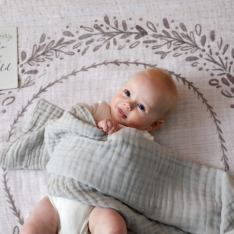 Grey Wreath Milestone Muslin Wrap & Baby Milestone Photo Cards Set