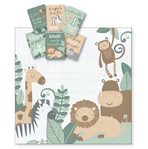 Safari Milestone Muslin Wrap & Baby Milestone Photo Cards Set