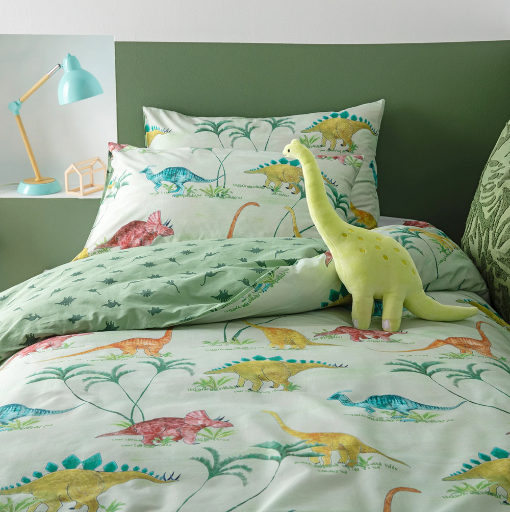 Dinosaur Kids Cotton Quilt Cover Set Mint Green