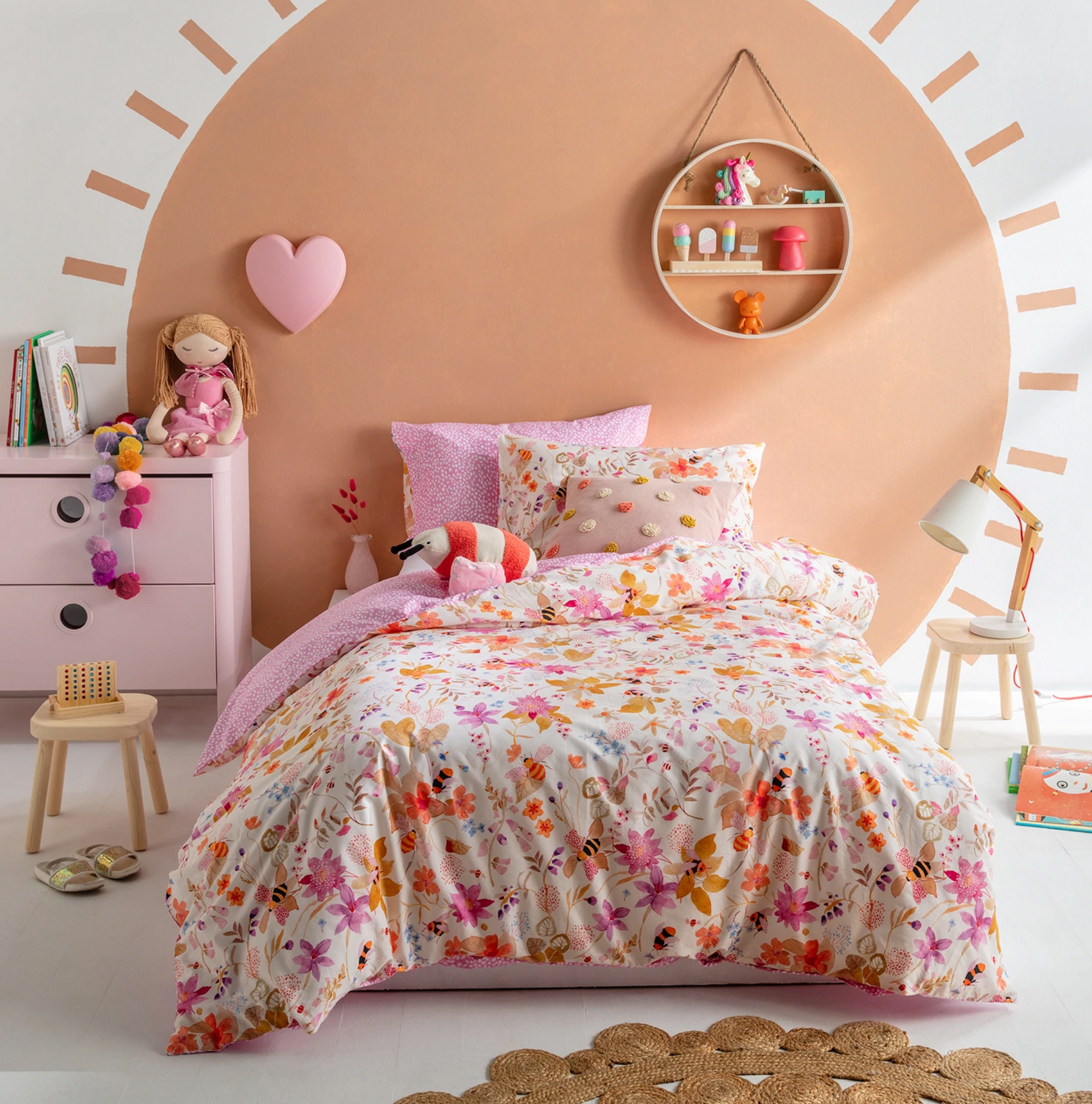 Bee Garden Cotton Spring Floral Kids Quilt Cover Set