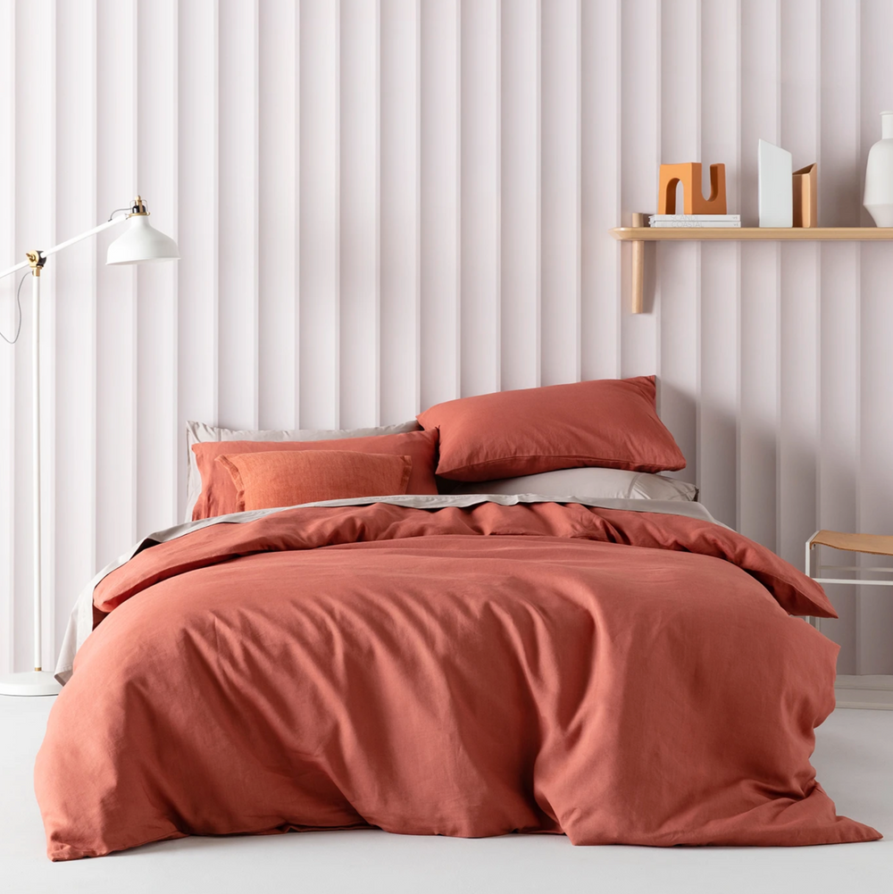 Clay French Linen KAS Quilt Cover Set in Queen or King Bed