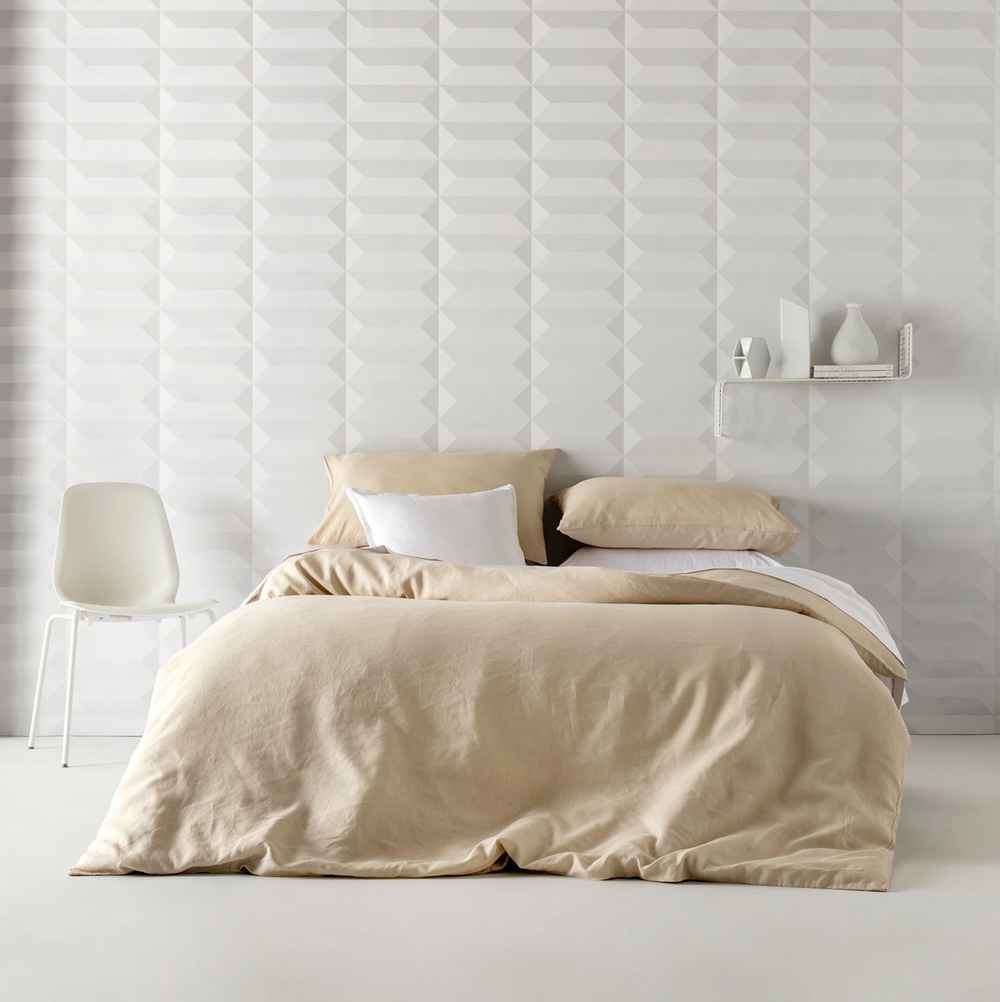 Oatmeal French Linen KAS Quilt Cover Set in Queen or King Bed