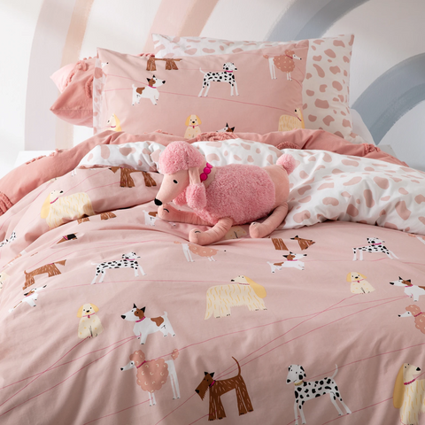 Kids Walkies Pink Puppy Dogs Reversible Quilt Cover Set