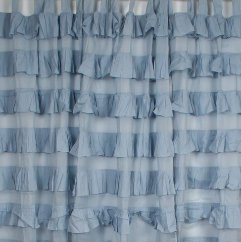 Dusty Blue Shabby Chic Ruffle Tab Top Curtain Pair