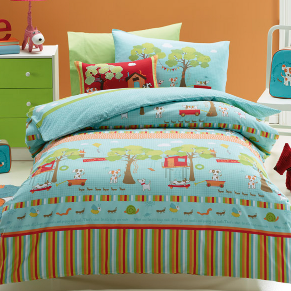 Oliver Puppy Kids Blue Quilt Cover Set