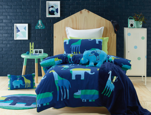 Animal Patch Cotton Blend Blue Multi Quilt Cover Set