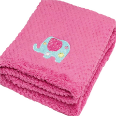 Pink Elephant Popcorn Fleece Snuggle Baby Blanket with Embroidered Elephant