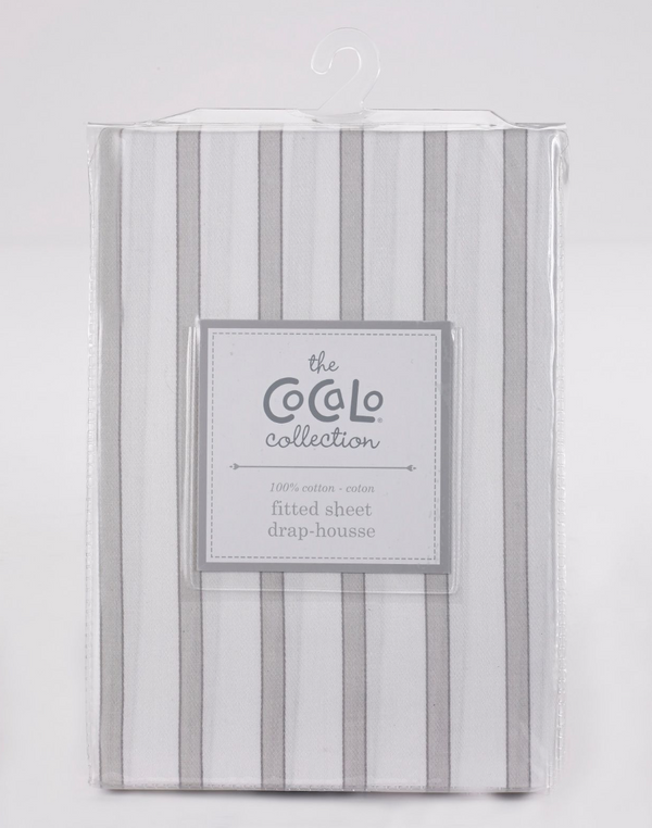 Boys Girls Fitted Striped Cot Sheet in Grey