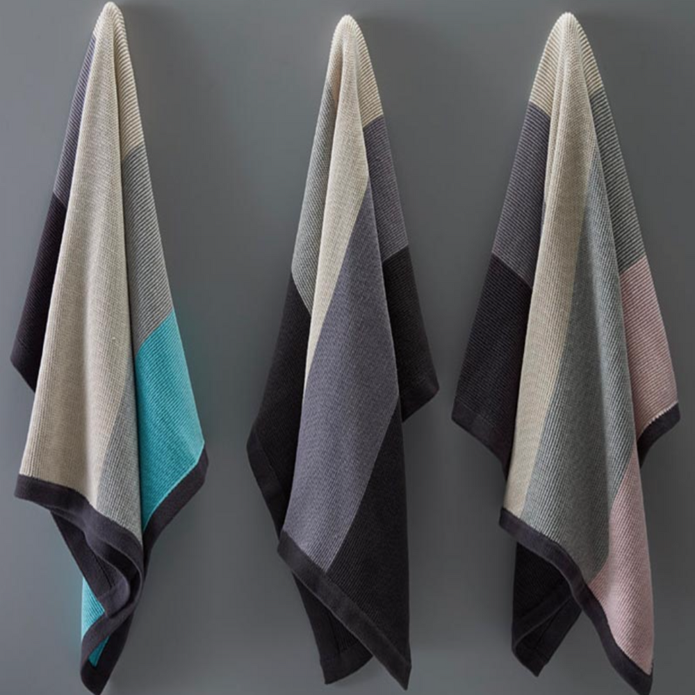 Wide Stripe Aqua Grey Cotton Knit Baby Blanket