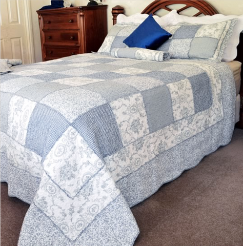 Alouette Blue & White Cottage Sprig French Provincial King Single Bed Coverlet Bedcover Set